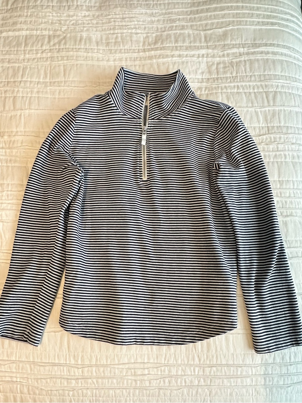 J. Crew Navy and White Striped Half-Zip Sweater